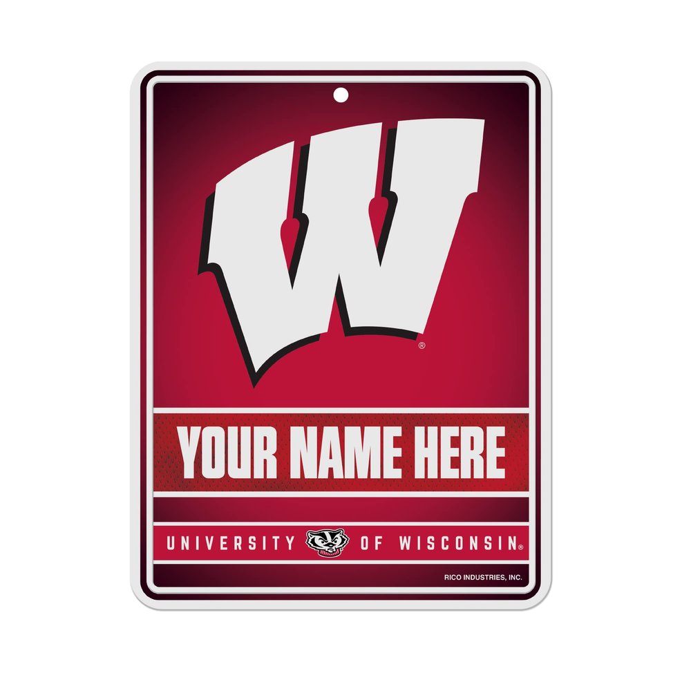 Rico Industries NCAA Wisconsin Badgers Standard Personalized/Custom Metal 8.5" x 11" Parking Sign - Home Dcor - Indoor/Outdoor