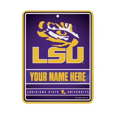 Rico Industries NCAA LSU Tigers Personalized/Custom Metal 8.5" x 11" Parking Sign - Home Dcor - Indoor/Outdoor