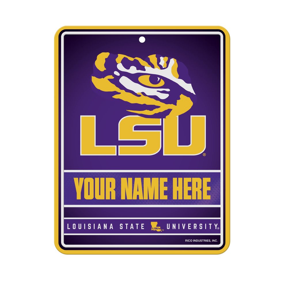 Rico Industries NCAA LSU Tigers Personalized/Custom Metal 8.5" x 11" Parking Sign - Home Dcor - Indoor/Outdoor