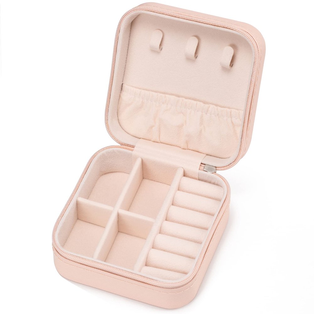 VOMNA Mini Jewelry Travel Case,Small Jewelry Box,Traveling Jewelry Organizer,Portable Jewellery Storage Holder for Rings Earrings Necklace Bracelet Bangle for Girls Women(Pink - 1 pack)