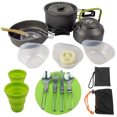 Sxdthy Camping Cookware Mess Kit, Outdoor Cooking Tools Set,Lightweight Pot Pan Kettle Fork Knife Spoon Kit for Outdoor Camping, Outdoor Activities (Color : Black)