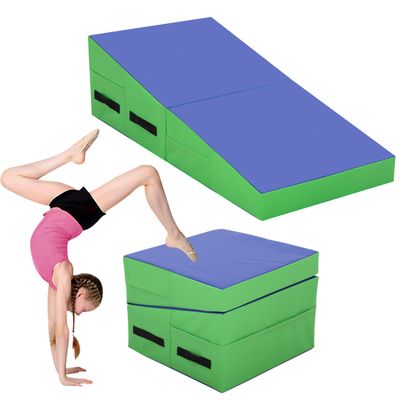 Blue Kids Gymnastics Mat Incline Mat - Foam Folding Tumbling Wedge Mats for Exercise, Yoga & Play