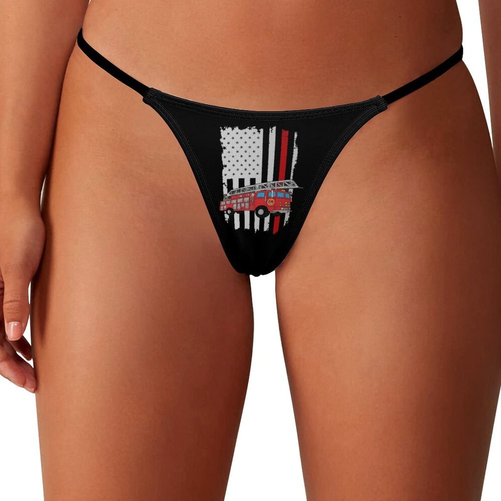 BAIKUTOUAN Fireman Firefighter American Flag G-String Thongs Women's T-Back Underwear Panty