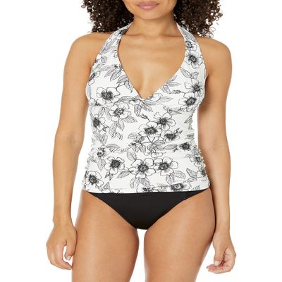 Tommy Hilfiger Women's Tankini Swimsuit Top , Blossom White/Black , X-Small