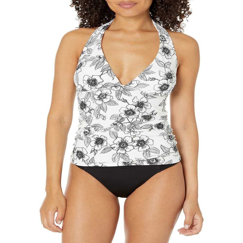 Tommy Hilfiger Women's Tankini Swimsuit Top , Blossom White/Black , X-Small
