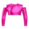 Aislor Girls Shiny Metallic Crop Top Kids Long Sleeve Tank Top Dance Leotard for Jazz Hip Hop Dancing Performance Hot Pink 6 Years view 1