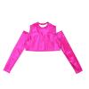Aislor Girls Shiny Metallic Crop Top Kids Long Sleeve Tank Top Dance Leotard for Jazz Hip Hop Dancing Performance Hot Pink 6 Years view 3