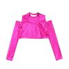 Aislor Girls Shiny Metallic Crop Top Kids Long Sleeve Tank Top Dance Leotard for Jazz Hip Hop Dancing Performance Hot Pink 6 Years view 4