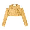 Aislor Girls Shiny Metallic Crop Top Kids Long Sleeve Tank Top Dance Leotard for Jazz Hip Hop Dancing Performance Gold 4 Years view 4