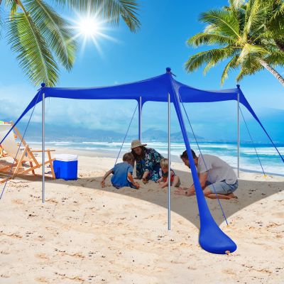 Poudee Beach Tent, 1010 FT Beach Canopy with 4 Poles, UPF50+ Pop Up Sun Shelter for 4-8 Person, Portable Outdoor Shade Canopy for Beach, Picnics, and Backyard