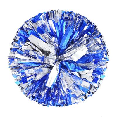 2 Pack pom poms Cheerleading with Baton Handle Plastic Ring Cheer Poms Cheerleading Pompoms for Sports Party Dance Team Accessories Cheering Squad Spirit (Blue/Silver (4 Pack))