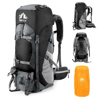 Night Cat Hiking Backpacks 70L Camping Backpacking Packs for Men Women Lightweight Outdoor for Mountaineering Traveling, No Internal Frame