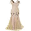 2022 New Women's Long Evening Dress 1920s Flapper Party Cocktail Mermaid Formal Long Maxi Gown Spring Beige view 2