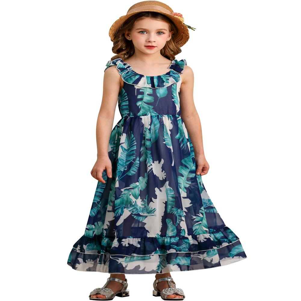 Bonny Billy Girls' Spaghetti Straps Casual Bohemian Beach Maxi Long Dress Size 10-11 Dark Blue