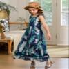 Bonny Billy Girls' Spaghetti Straps Casual Bohemian Beach Maxi Long Dress Size 10-11 Dark Blue view 2