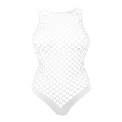 Sywiyi Fishnet Bodysuit Teddy Babydoll Lingerie for Women Mesh Sheer One Piece Monokini Swimsuits White One Size