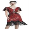 FUNDAISY Women Halter V-Neck Sequins Tassel 1920s Flapper Inspired Party Dance Dress with 20s Gatsby Accessories Set (Small, Style F Flower Black Red) view 2
