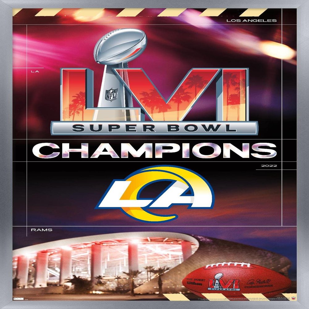 Trends International NFL Los Angeles Rams - Commemorative Super Bowl LVI Champions Team Logo Wall Poster, 34L x 22.4W, Silver Framed Version