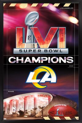 Trends International NFL Los Angeles Rams - Commemorative Super Bowl LVI Champions Team Logo Wall Poster, 34L x 22.4W, Black Framed Version