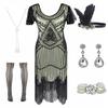 FUNDAISY Women Halter V-Neck Sequins Tassel 1920s Flapper Inspired Party Dance Dress with 20s Gatsby Accessories Set (Small, Style F Flower Black Beige) view 1