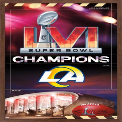 Trends International NFL Los Angeles Rams - Commemorative Super Bowl LVI Champions Team Logo Wall Poster, 34L x 22.4W, Mahogany Framed Version