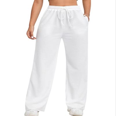 FACDIBY Wide Leg Sweatpants for Women Elastic High Waisted Drawstring Loose Pants with Pockets, White, XXL