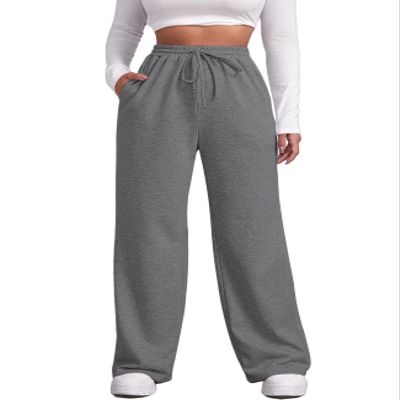 FACDIBY Wide Leg Sweatpants for Women Elastic High Waisted Drawstring Loose Pants with Pockets, Dark Grey, S