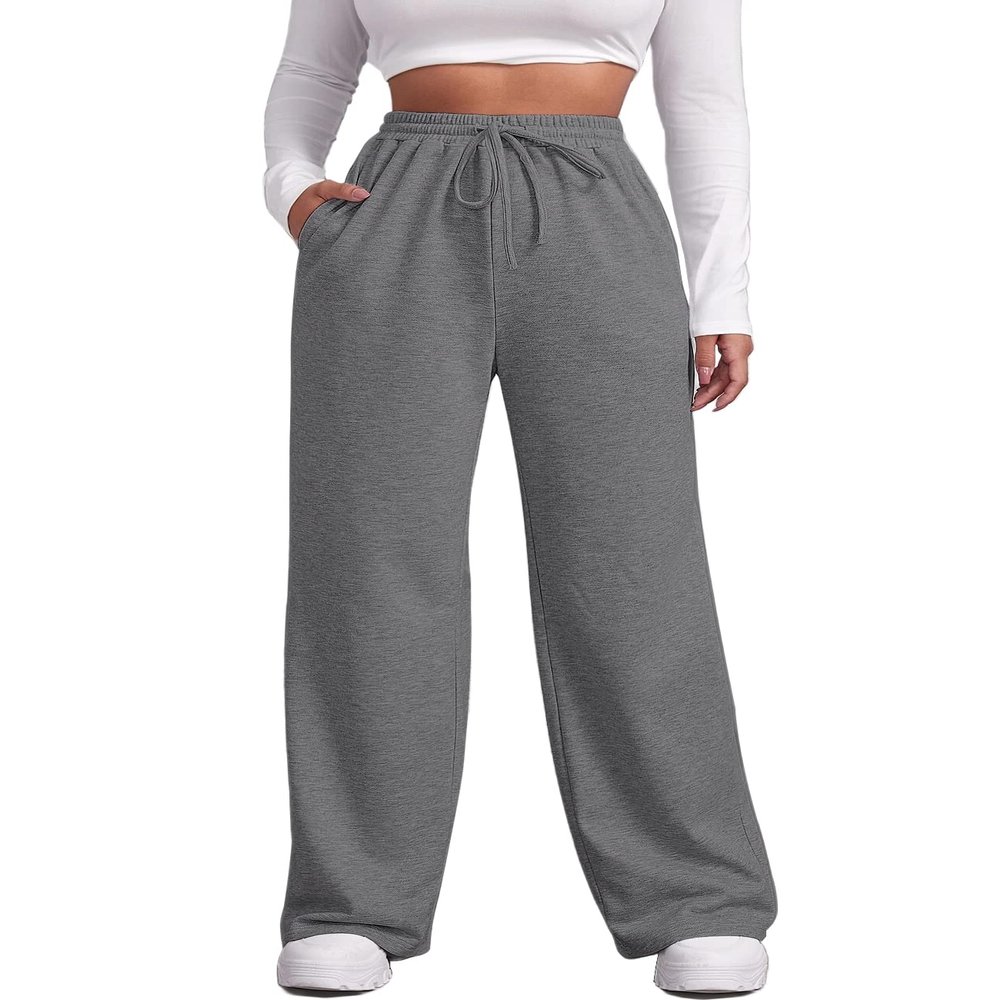 FACDIBY Wide Leg Sweatpants for Women Elastic High Waisted Drawstring Loose Pants with Pockets, Dark Grey, S