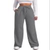 FACDIBY Wide Leg Sweatpants for Women Elastic High Waisted Drawstring Loose Pants with Pockets, Dark Grey, S view 1