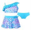 Daenrui Kids Girls Tankini 3 Pieces Swimsuit Ruffles Flounce Printed Swimwear Hawaii Beach Bikini Sets Rash Guard Sky Blue 10 Years view 1