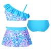 Daenrui Kids Girls Tankini 3 Pieces Swimsuit Ruffles Flounce Printed Swimwear Hawaii Beach Bikini Sets Rash Guard Sky Blue 10 Years view 2