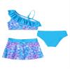 Daenrui Kids Girls Tankini 3 Pieces Swimsuit Ruffles Flounce Printed Swimwear Hawaii Beach Bikini Sets Rash Guard Sky Blue 10 Years view 4