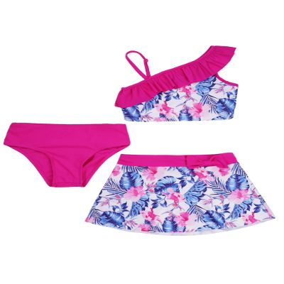 Daenrui Kids Girls Tankini 3 Pieces Swimsuit Ruffles Flounce Printed Swimwear Hawaii Beach Bikini Sets Rash Guard Rose 8 Years