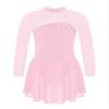 Jowowha Girls Rhinestone Figure Ice Skating Dress Mesh Long Sleeve Leotard Dress Roller Skating Ballet Dance Dress Pink 12 Years view 3