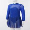 Agoky Kids Girls Long Sleeve Mesh Splice Figure Skating Dress with Rhinestone Keyhole Back Gymnastic Ballet Dance Costume Royal Blue 12 Years view 4