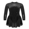 Agoky Kids Girls Long Sleeve Mesh Splice Figure Skating Dress with Rhinestone Keyhole Back Gymnastic Ballet Dance Costume Black 6 Years view 1