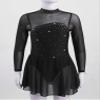 Agoky Kids Girls Long Sleeve Mesh Splice Figure Skating Dress with Rhinestone Keyhole Back Gymnastic Ballet Dance Costume Black 6 Years view 4