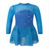 Agoky Kids Girls Long Sleeve Mesh Splice Figure Skating Dress with Rhinestone Keyhole Back Gymnastic Ballet Dance Costume Sky Blue 10 Years view 1