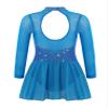 Agoky Kids Girls Long Sleeve Mesh Splice Figure Skating Dress with Rhinestone Keyhole Back Gymnastic Ballet Dance Costume Sky Blue 10 Years view 2