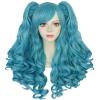 ANOGOL Hair Cap+ Long Blue Curly Ponytail Wig Light Blue Wigs with 2 Ponytails Lolita Wig with Bangs for Women Anime Wigs Peluca Azul for Cosplay Costume Halloween Party view 1