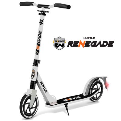 Hurtle Compact Kick Scooter for Teens, Folding Stand Kick Scooters with Adjustable Height, Alloy Anti-Slip Deck, 8 Wheels, Mud Guard Front Wheel, for Kids, Boys/Girls 8+-Year-Old, White