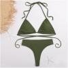 3PCS Swimsuit for Women's Sexy Swim Shirt Rashguard Long Sleeve Crop Top with Triangle Bikini Set Swimwear Army Green view 4
