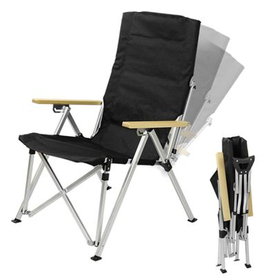 Klzzuk Leisure Folding Camping Reclining Chair, 3-geas Adjustable Back Outdoor Camping Recliner with Armrests and Storage Bag for Fishing, Hiking, BBQ, Beach-Black