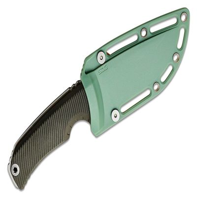 SOG Tellus FX Full-Sized Fixed Blade Knife 4.2" Full-Tang CRYO 440C Steel Blade GRN Handle UMS Compatible Sheath, Olive Drab