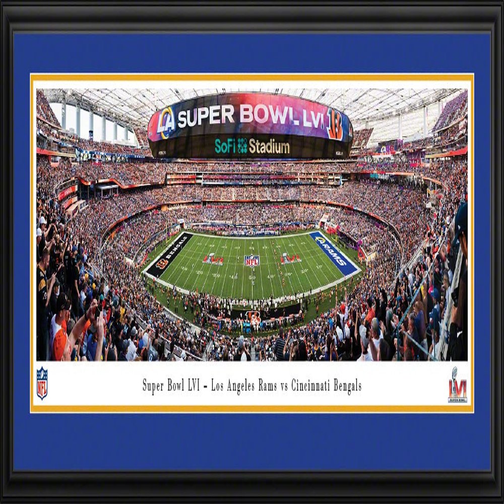 2022 Super Bowl - LA Rams vs Cincinnati Bengals - 44x18-inch Double Mat, Deluxe Framed Picture by Blakeway Panoramas