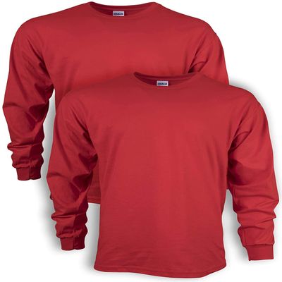 Adult Ultra Cotton Long-Sleeve T-Shirt, Red, Small (2-Pack)