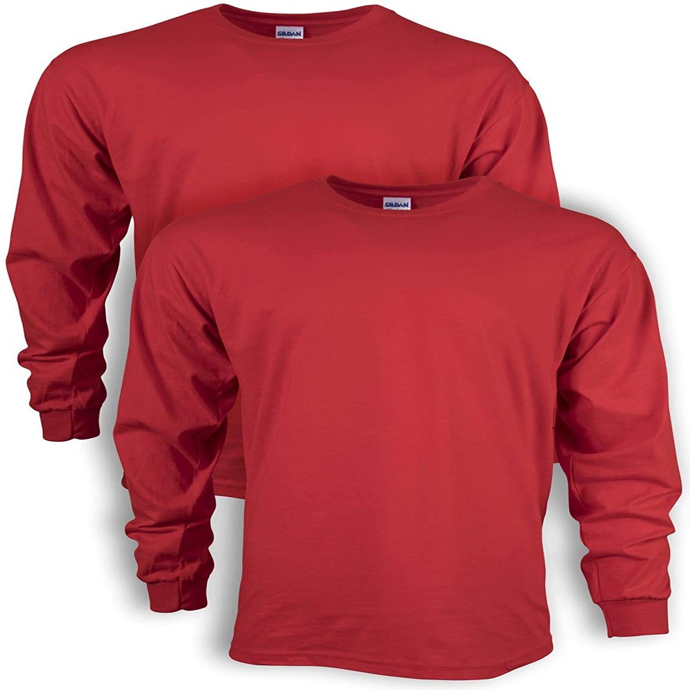 Adult Ultra Cotton Long-Sleeve T-Shirt, Red, Small (2-Pack)