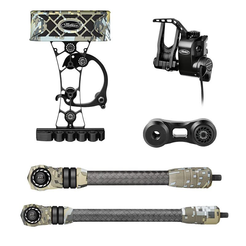 Mathews Flatline Stabilizers with HD Quiver + QAD Integrate Rest + Static Sidebar Mount (8" + 10", 6 Arrow Quiver, Optifade Elevated II)
