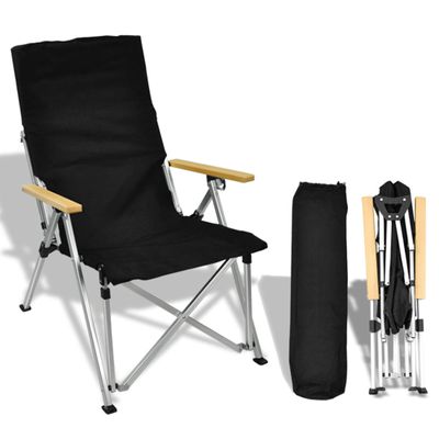 Klzzuk Adjustable Outdoor Camping Recliner, Collapsible Camping Chair with Armrests, Leisure Folding Back Recliner with Storage Bag for Garden, Picnic, Beach, Travel-Black