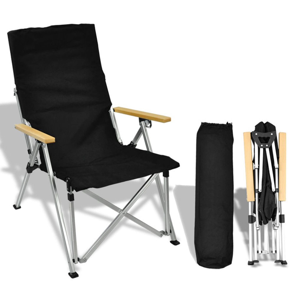 Klzzuk Adjustable Outdoor Camping Recliner, Collapsible Camping Chair with Armrests, Leisure Folding Back Recliner with Storage Bag for Garden, Picnic, Beach, Travel-Black
